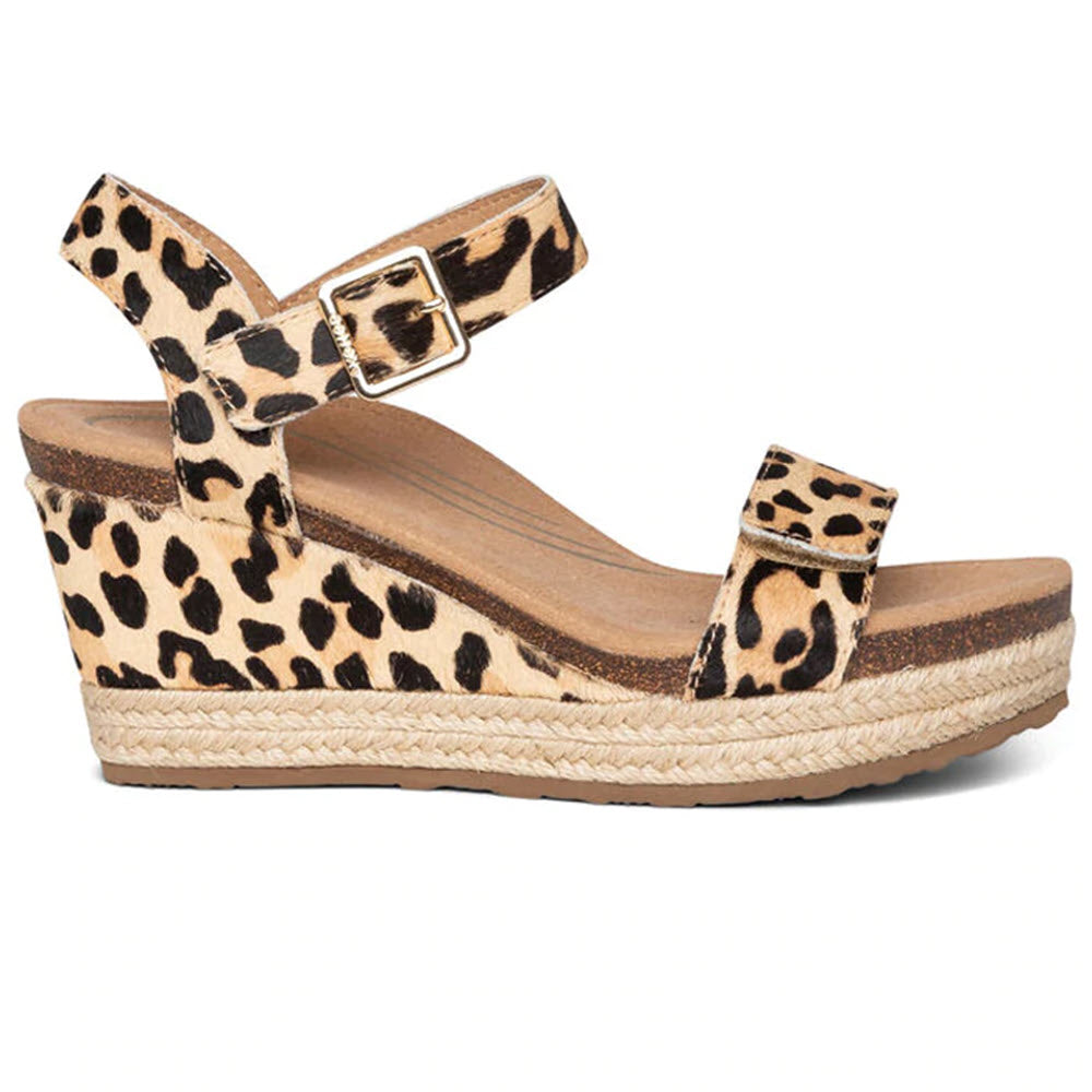Aetrex Sydney leopard - womens wedge sandal with ankle strap, espadrille sole, and memory foam footbed.
