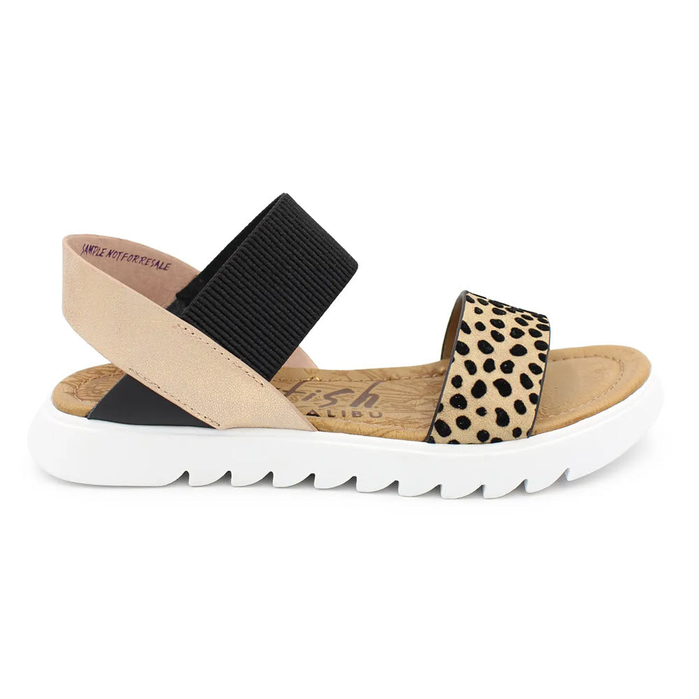 Blowfish Women&#39;s platform sandal with mixed textures and patterns, featuring a padded footbed and a jagged white sole.