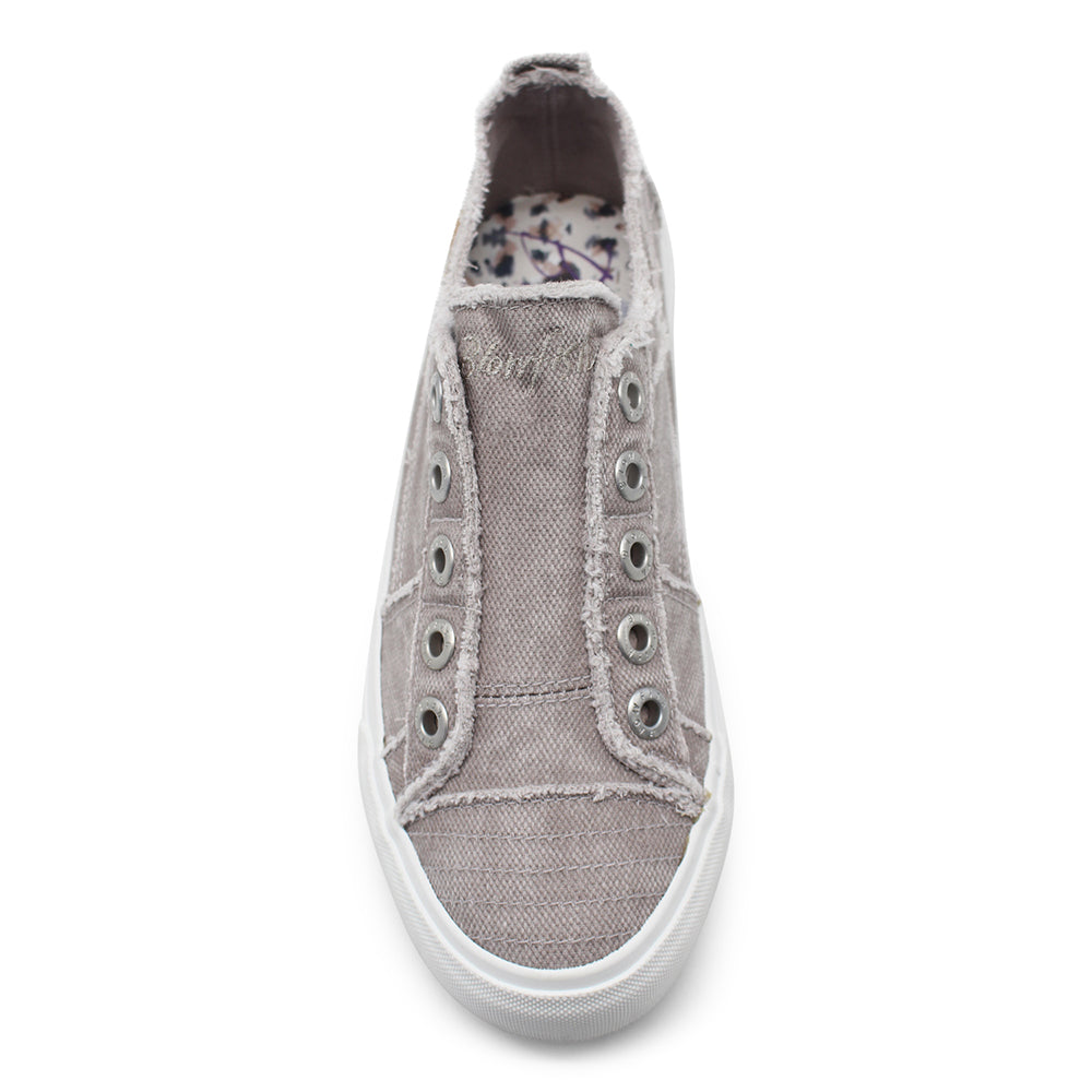 Top view of a single gray Blowfish Play Lilac Smoked women&#39;s casual slip-on sneaker.