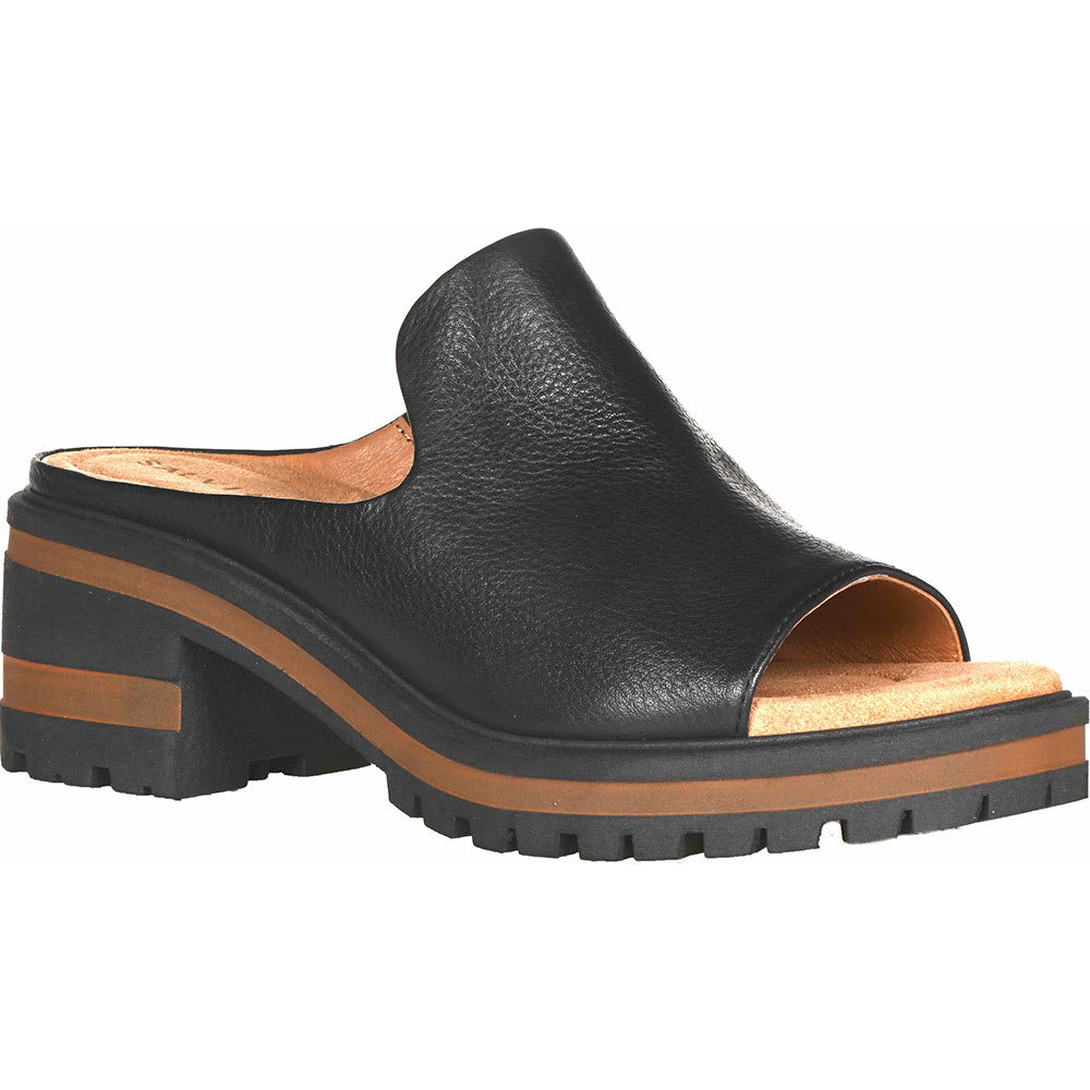 Salvia Harper Black Pebble platform slide sandal with a memory foam cushioned insole and a chunky sole.