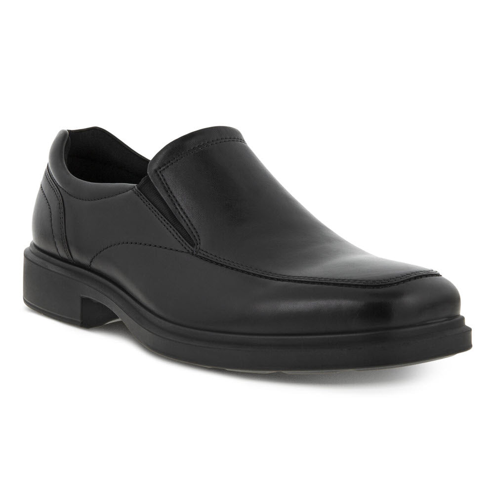 Black leather Ecco Helsinki 2.0 Apron Slip On men&#39;s casual shoe on a white background.