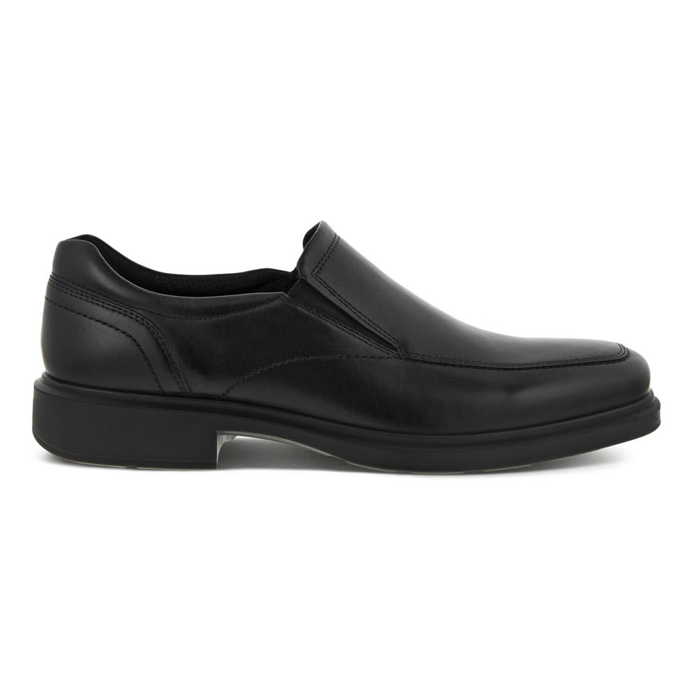 Black leather ECCO HELSINKI 2.0 APRON slip-on dress shoe with FLUIDFORM™ technology.