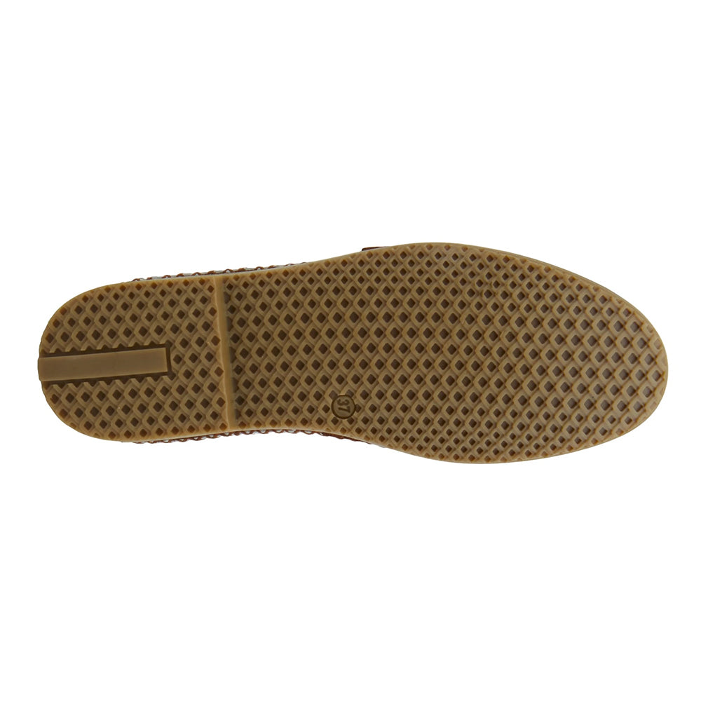 Bottom view of a Spring Step Ingrid White - Womens leather upper shoe sole with a pattern of raised dots and a rectangular logo in the middle.