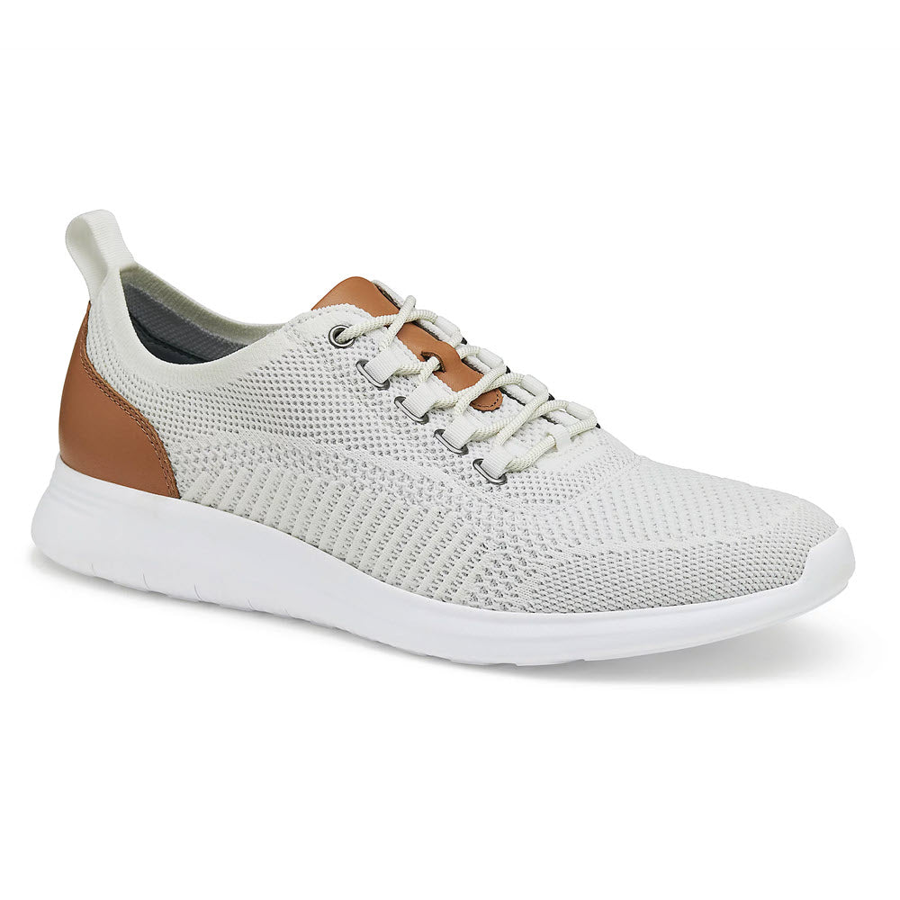 White Johnston &amp; Murphy AMHERST knit sneaker with full grain leather accents.