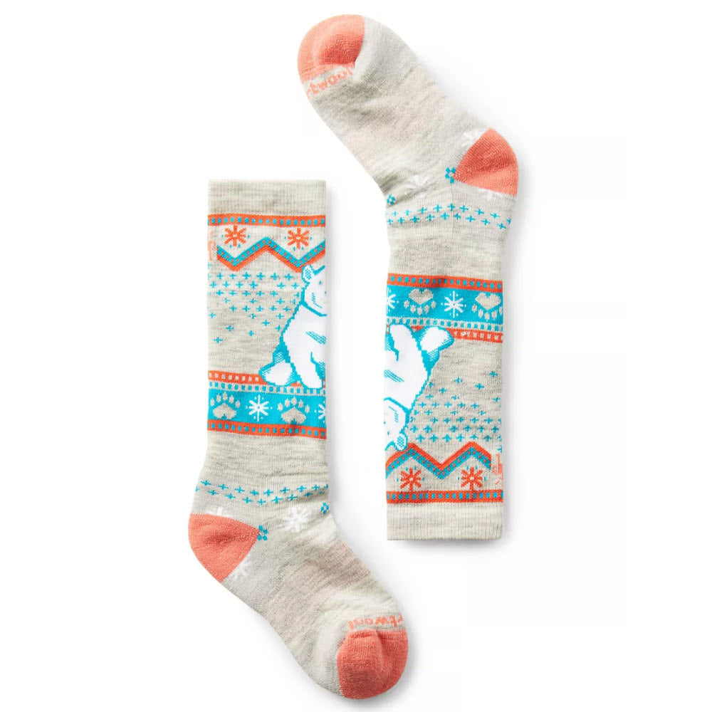 A pair of Smartwool Wintersport Knee High Polar Bear Ash socks, displayed on a white background.