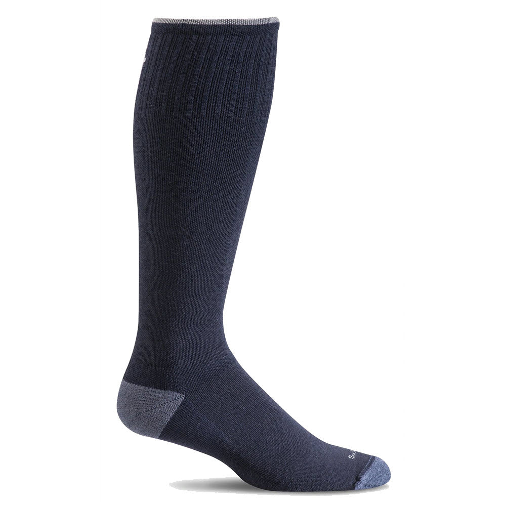 Navy blue Cashmerino wool Sockwell Elevation Firm Compression knee-high sock displayed against a white background.