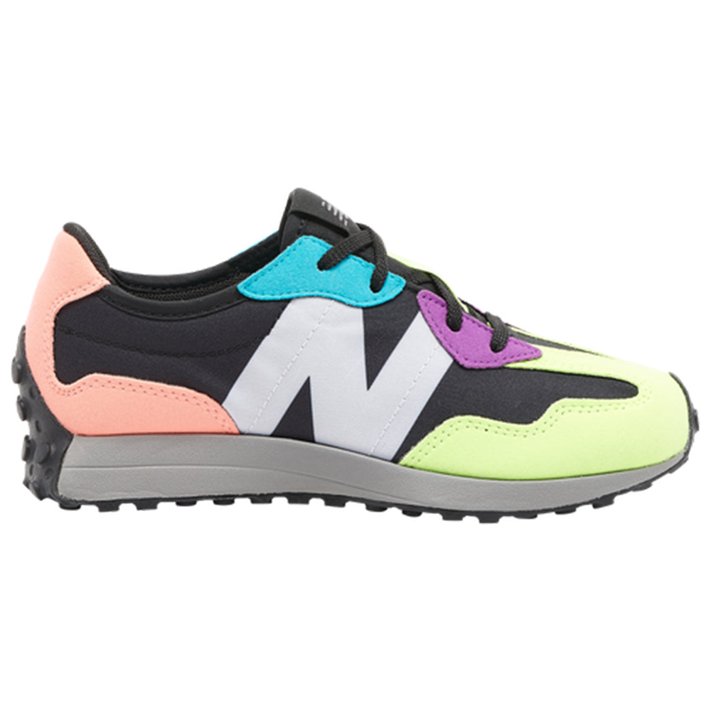 Multicolored New Balance 327 Paradise Pink shoe with a prominent logo on the side.