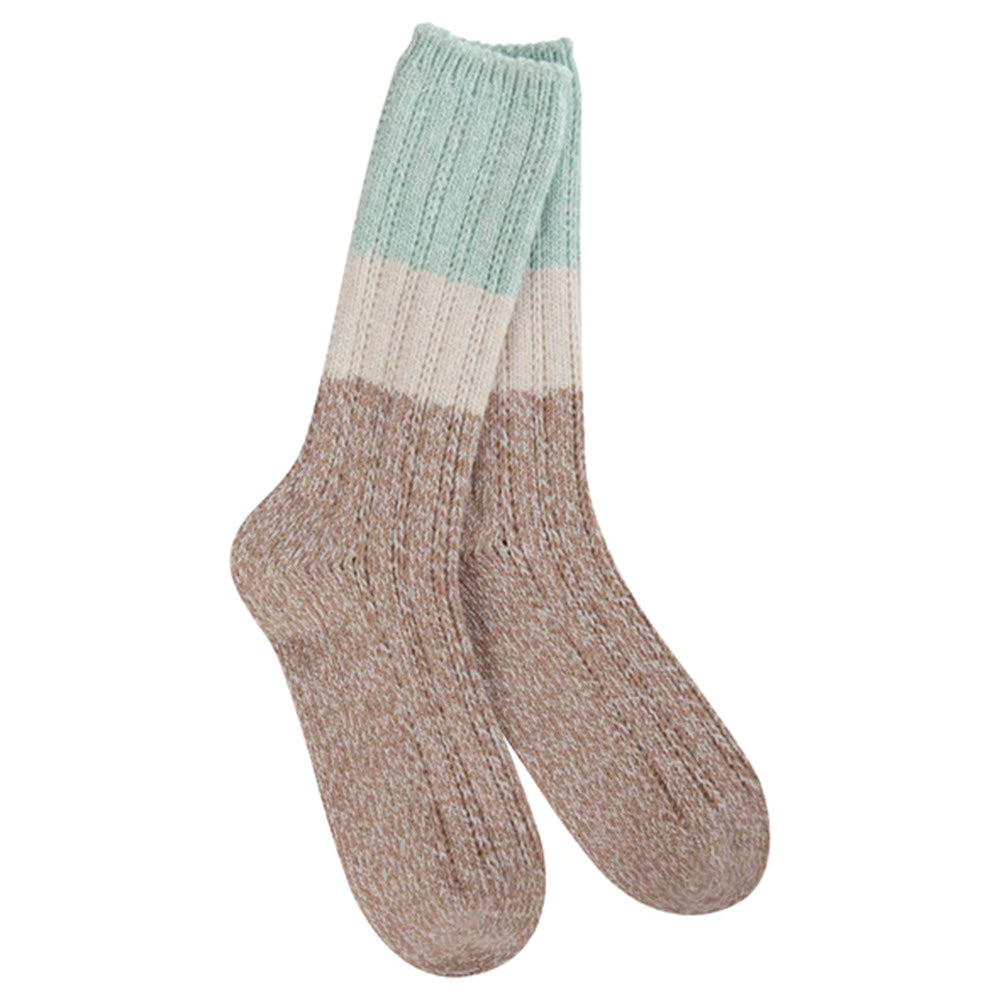 A pair of Worlds Softest Ragg Pointelle Crew Socks Frost - Womens with a pointelle pattern against a white background.