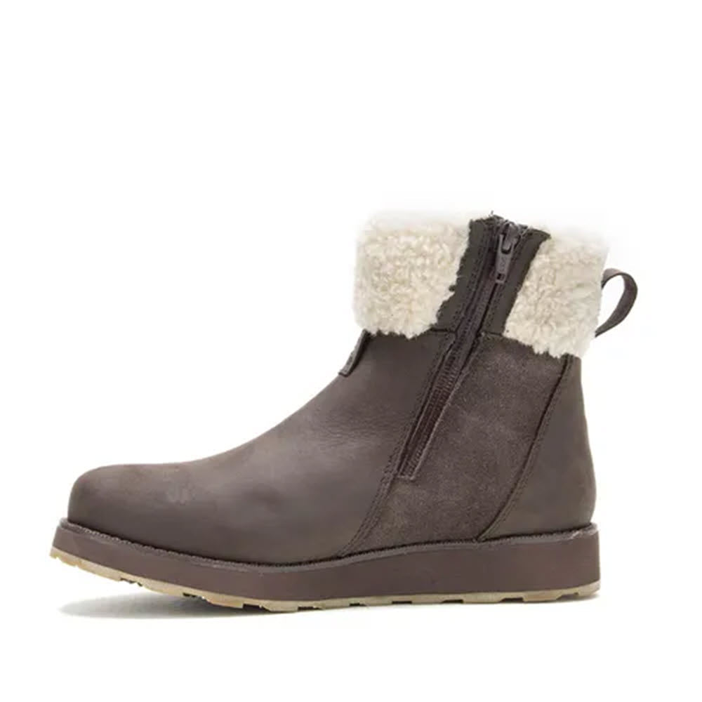 Kamik Ariel Fur Zip Dark Brown - Women&#39;s winter boot with fur lining and side zipper, featuring thermal insulation.