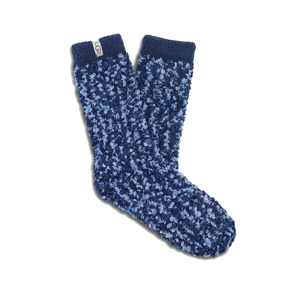 A single pair of UGG Cozy Chenille Crew Socks in Navy displayed against a white background.