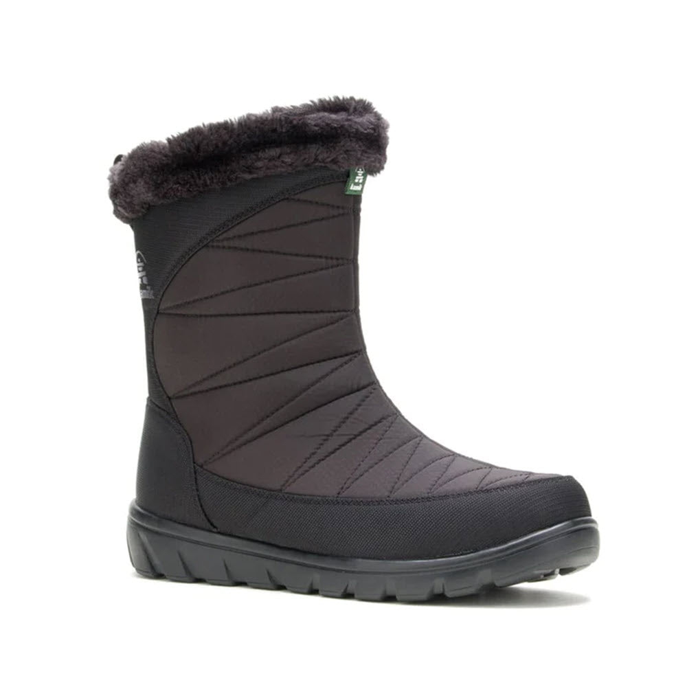 Winter boot Kamik Hannah Zip Medium Black - Womens with quilted upper and vegan materials fur lining isolated on a white background.