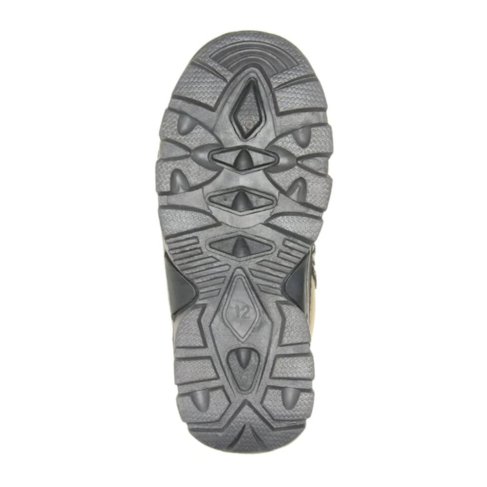 Bottom view of a Kamik kids&#39; insulated shoe sole showing tread pattern and size marking.