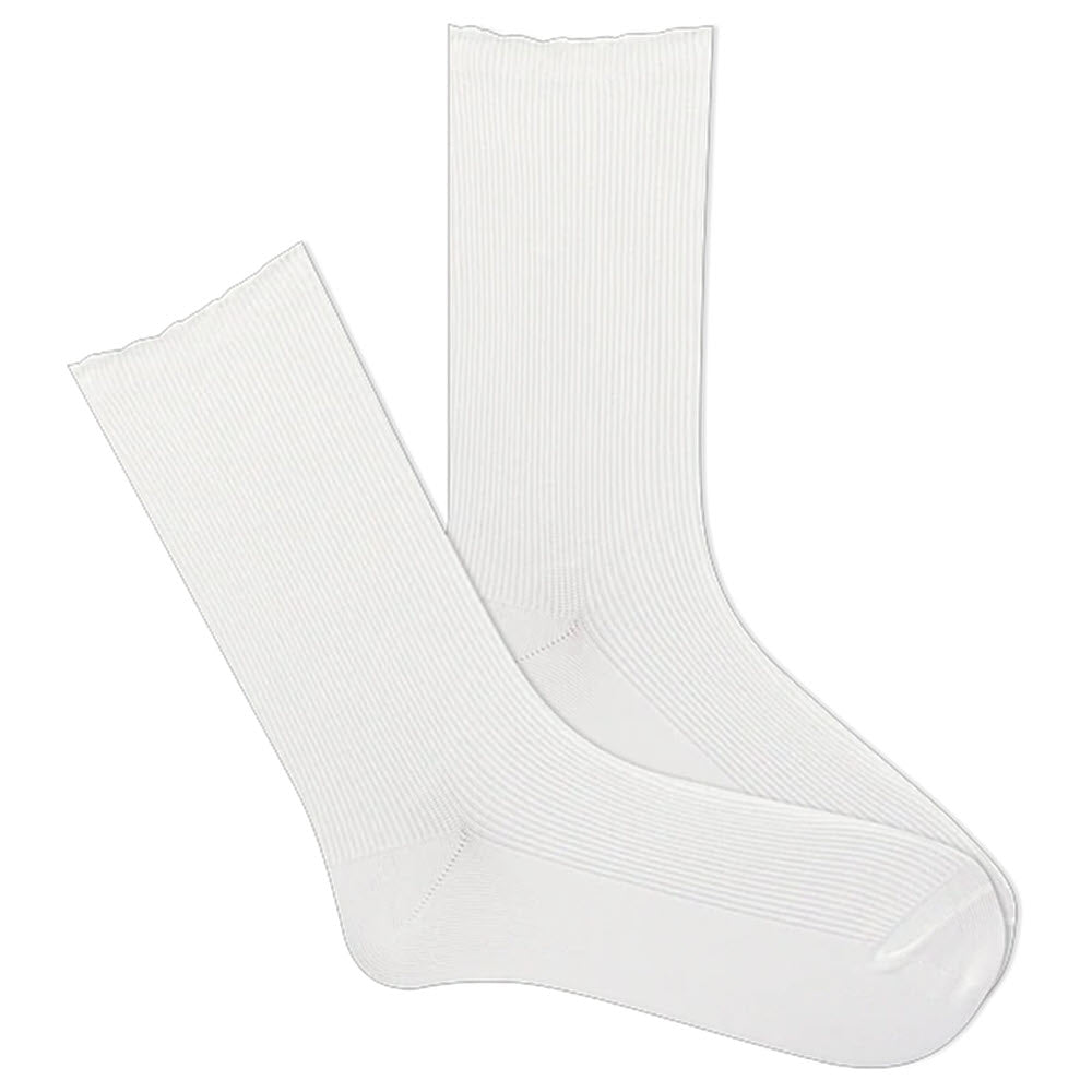 A pair of K. BELL SOFT & DREAMY MICRO RIB WHITE crew socks from the K. Bell Socks collection on a white background.