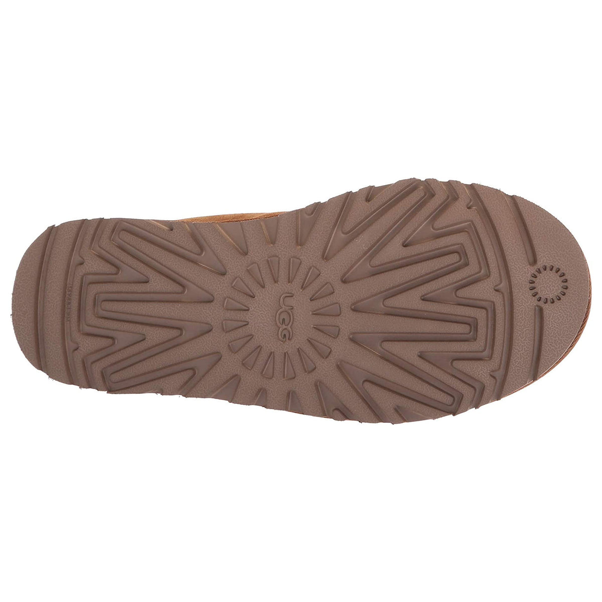 A close-up of the sole of a UGG NEUMEL CHESTNUT - WOMENS boot featuring a Treadlite by UGG tread pattern.