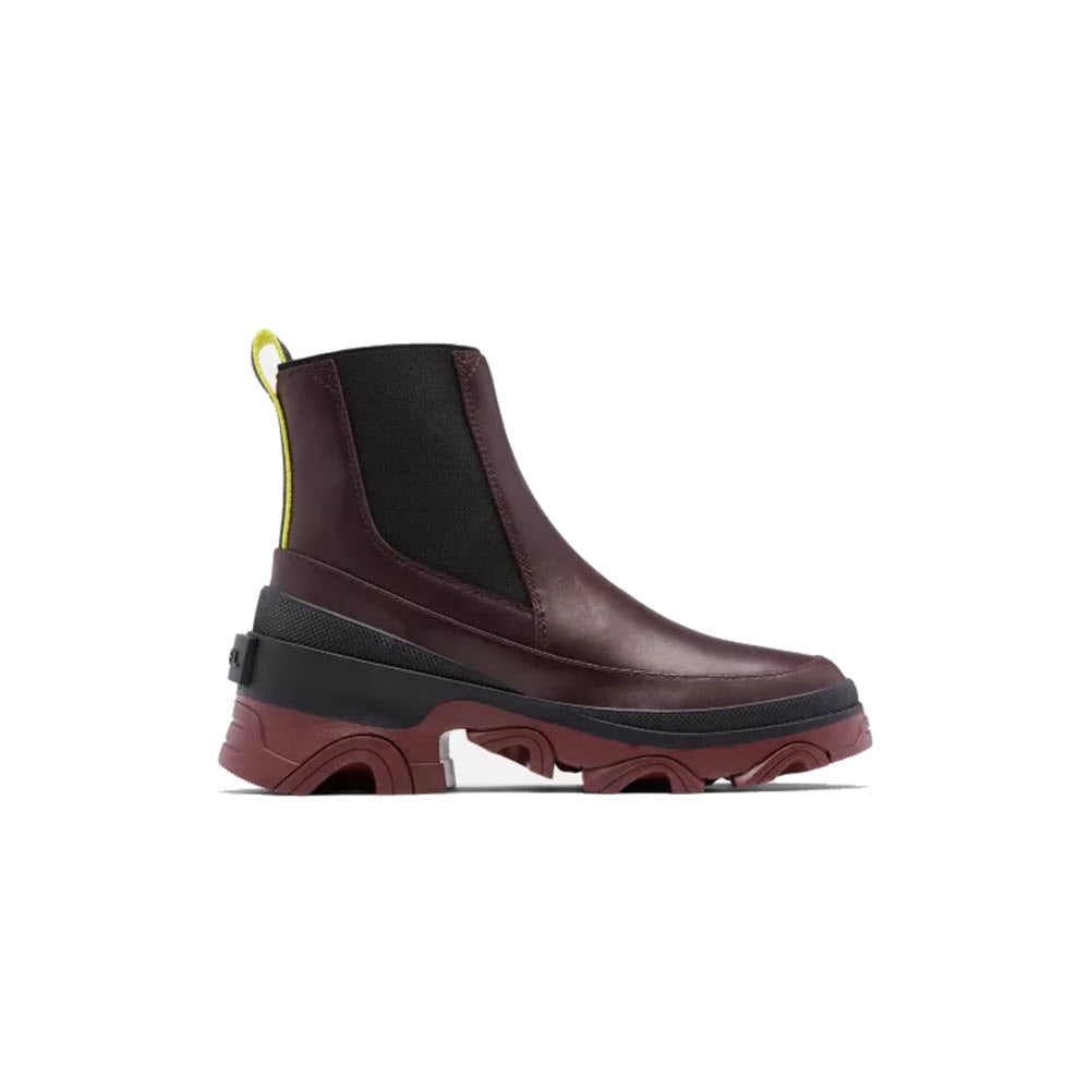 A modern brown Sorel Brex Chelsea boot with waterproof construction and a chunky sole.