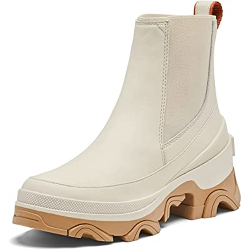 Beige Sorel Brex Chelsea platform ankle boot with elastic side panels and chunky sole.