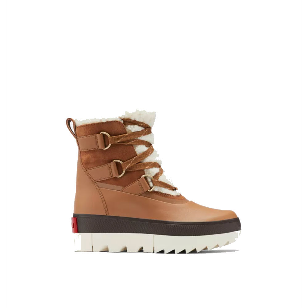 A brown waterproof Sorel Joan of Arctic Next Boot Velvet Tan - Womens with white fur lining and a high-traction sole.