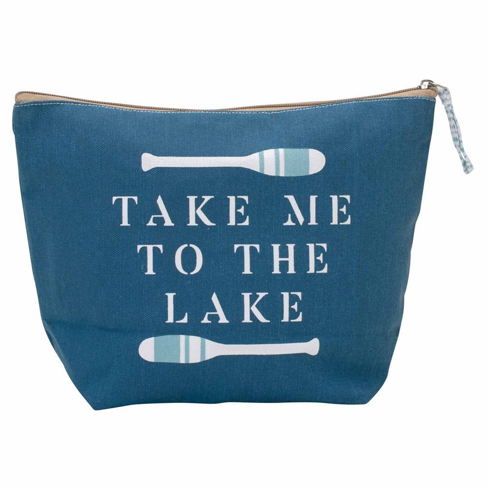 Blue Rockflowerpaper Large Pouch Lake with "take me to the lake" text and a paddle design.