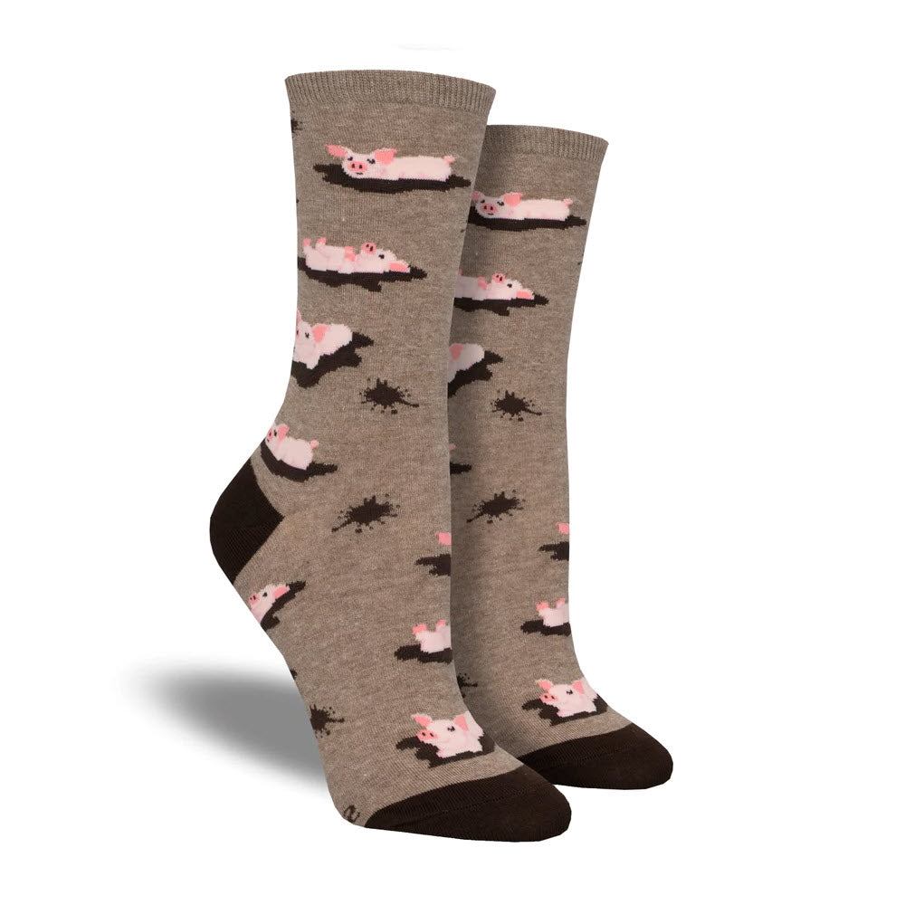 A pair of SOCKSMITH PIG OUT SOCKS BROWN, designed for women&#39;s shoe size 5-10.5.