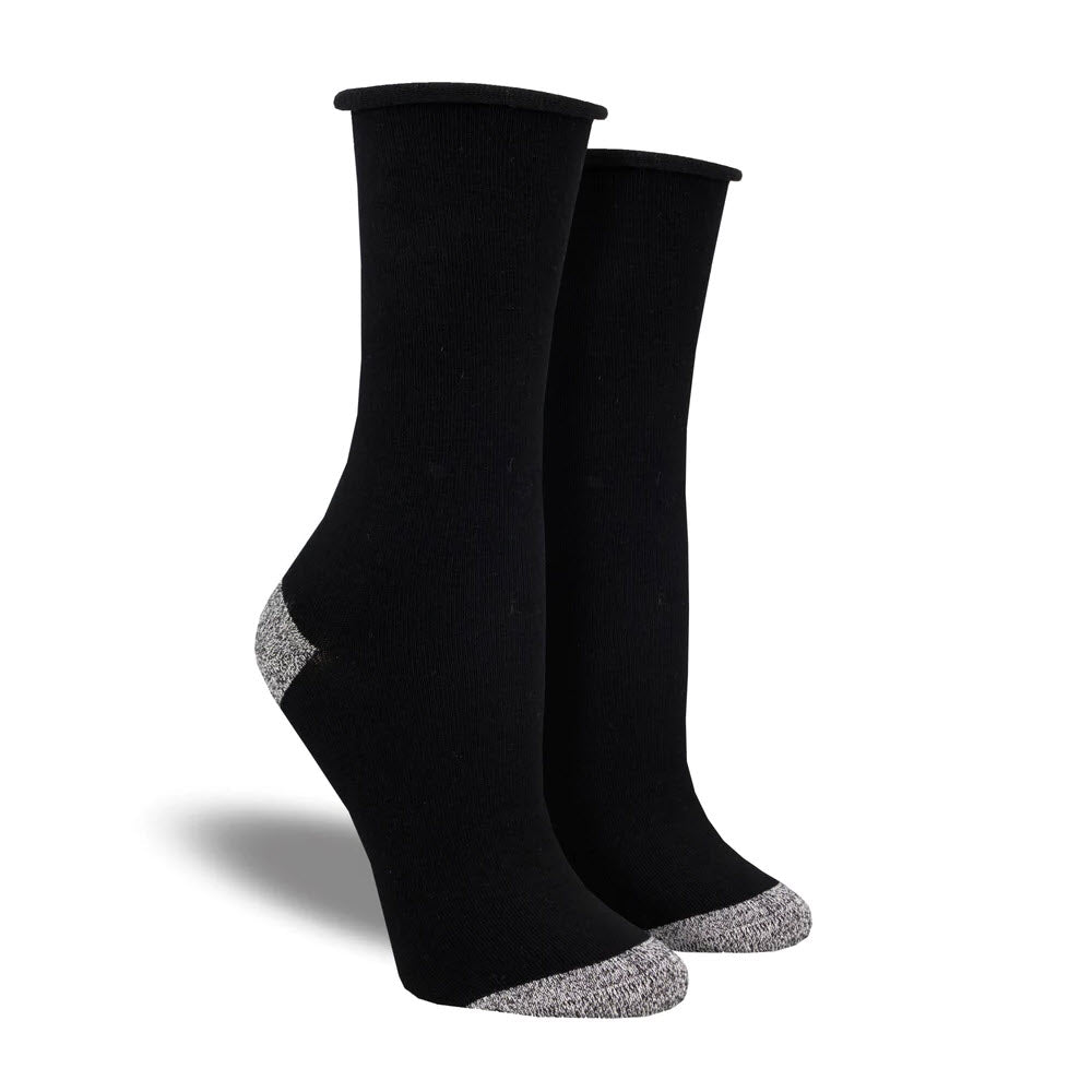 A pair of SOCKSMITH ROLLTOP SOCKS CONTRAST HEEL BLACK with gray heels and toes in fun colors on a white background.