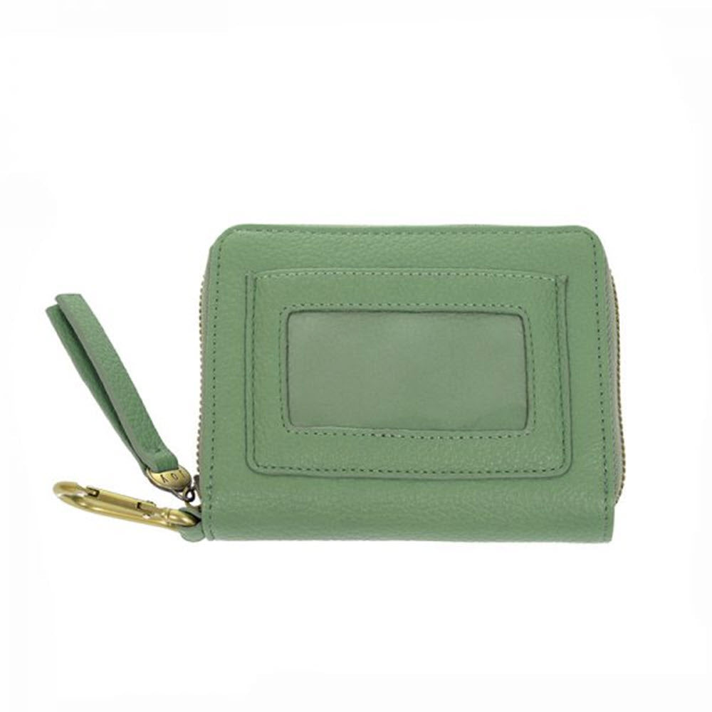Seafoam vegan leather wallet with wrist strap and clear id window by Joy Susan.