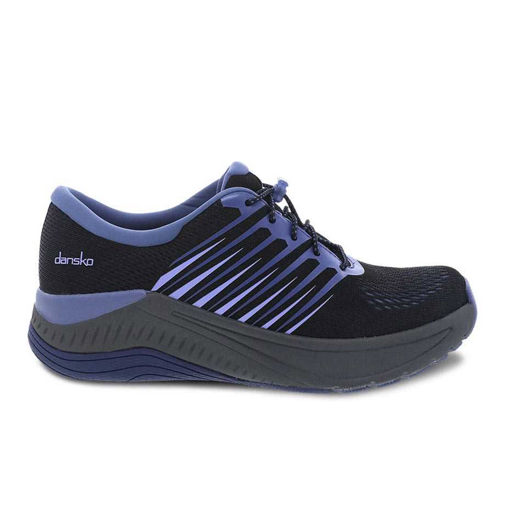 A single Dansko Penni Black Mesh athletic shoe with a bungee lacing system on a white background.