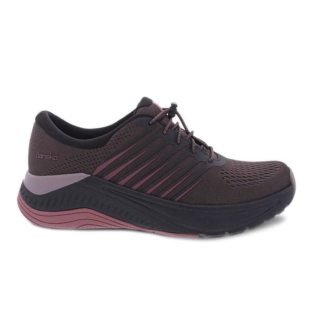 A single dark gray Dansko Penni Raisin Mesh athletic shoe with pink accents and lightweight cushioned EVA midsole on a white background.