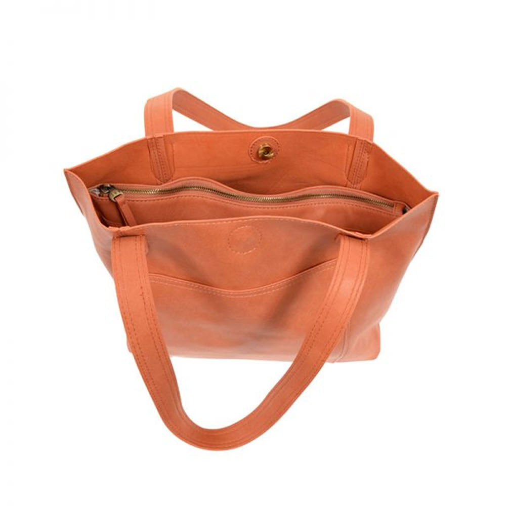 Joy Susan Taylor Coral Tote Bag with open top and zipper pocket.