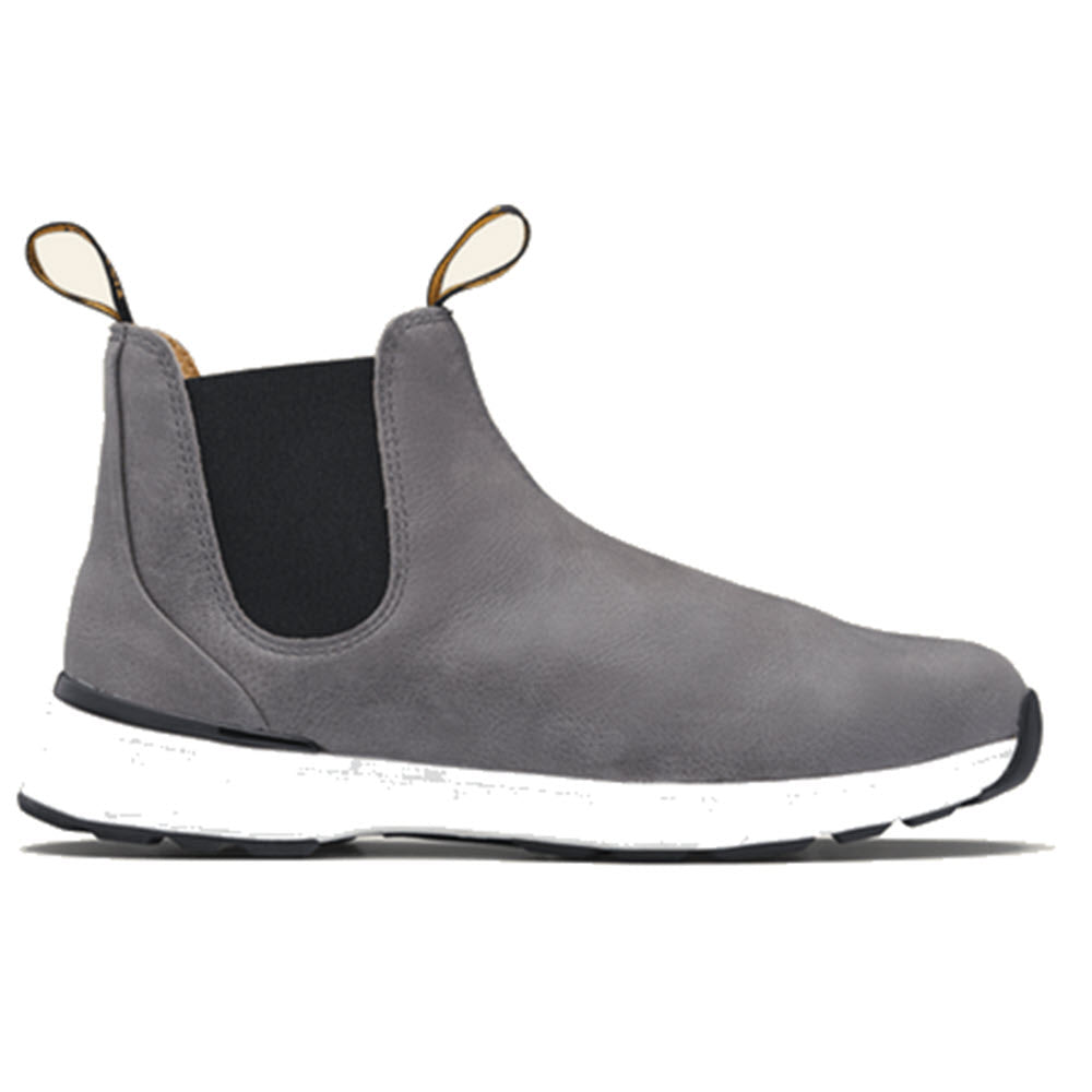 Gray slip-on Blundstone Active Dusty Grey Boot with white sole.