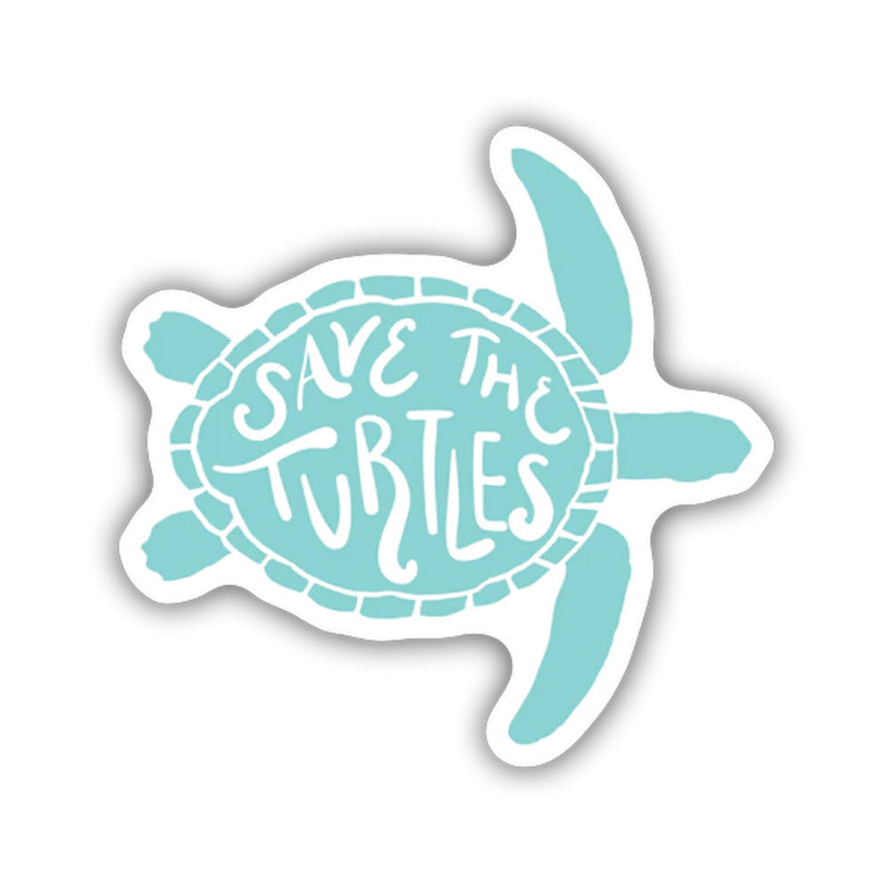 Illustration of a turtle with Stickers Northwest SAVE THE TURTLES STICKER displayed on its shell.