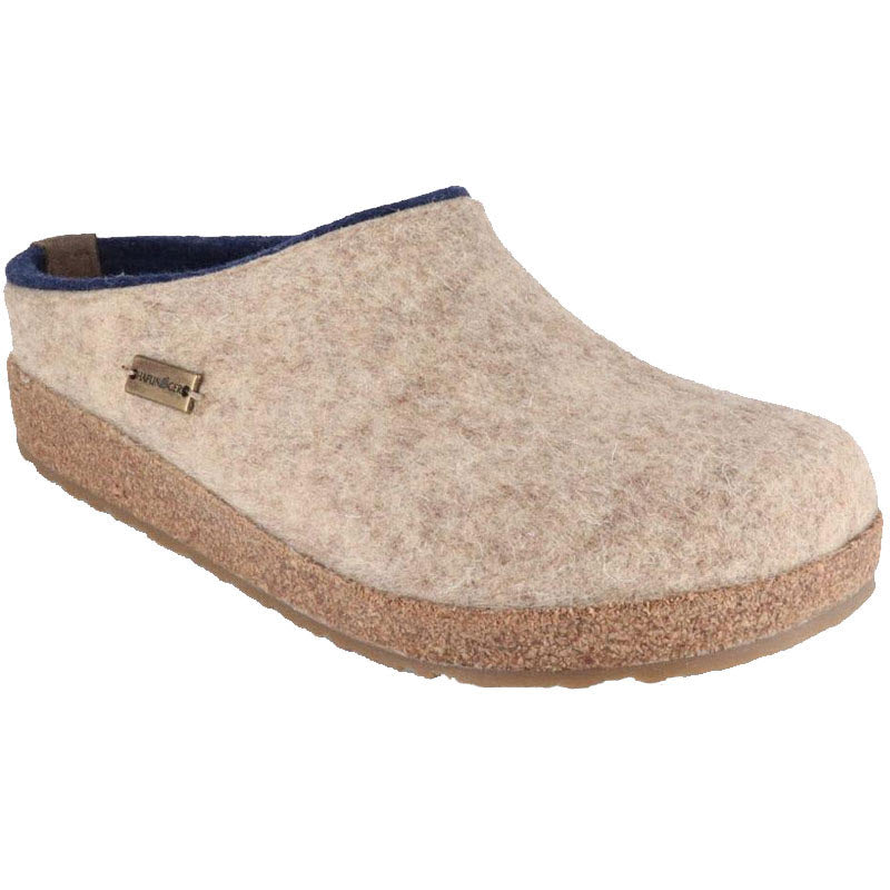 Light brown boiled wool felt clog with cork and latex midsole, the Haflingers Kris Tan - Womens.