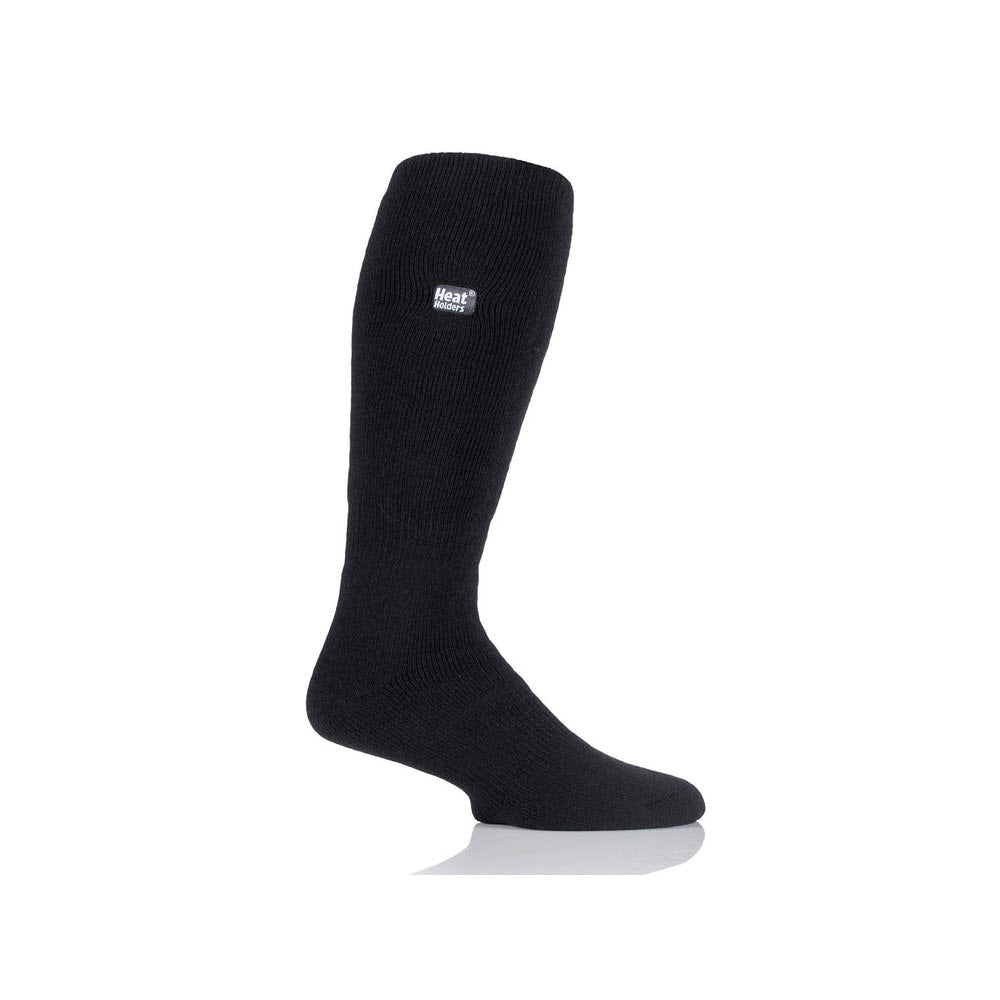 A single black Heat Holders Kingfisher Long Lite Knee High sock displayed against a white background, featuring a small gray logo on the upper side.