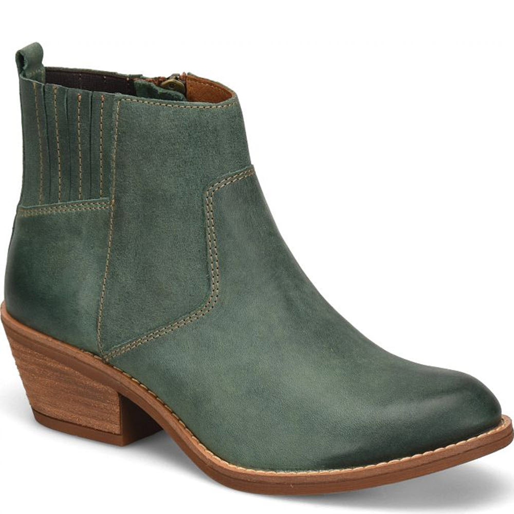Green leather Sofft Ardmore Jade Chelsea boot with a low heel and hand-burnished finish.