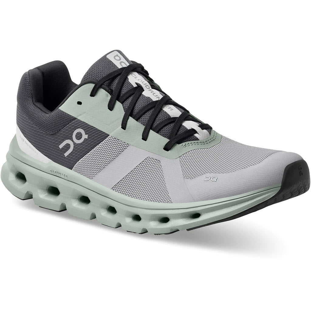 A single gray, ON RUNNING CLOUDRUNNER ALLOY/MOSS - MENS with visible cushioned soles.