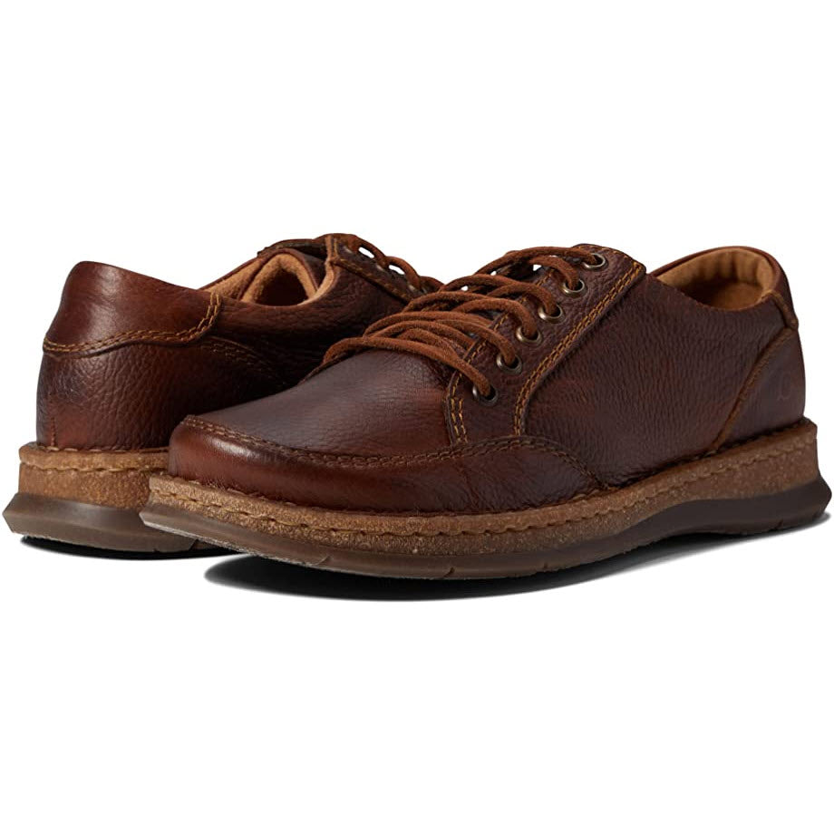 A pair of brown leather Born Bronson lace chestnut casual shoes with a removable leather insole on a white background.