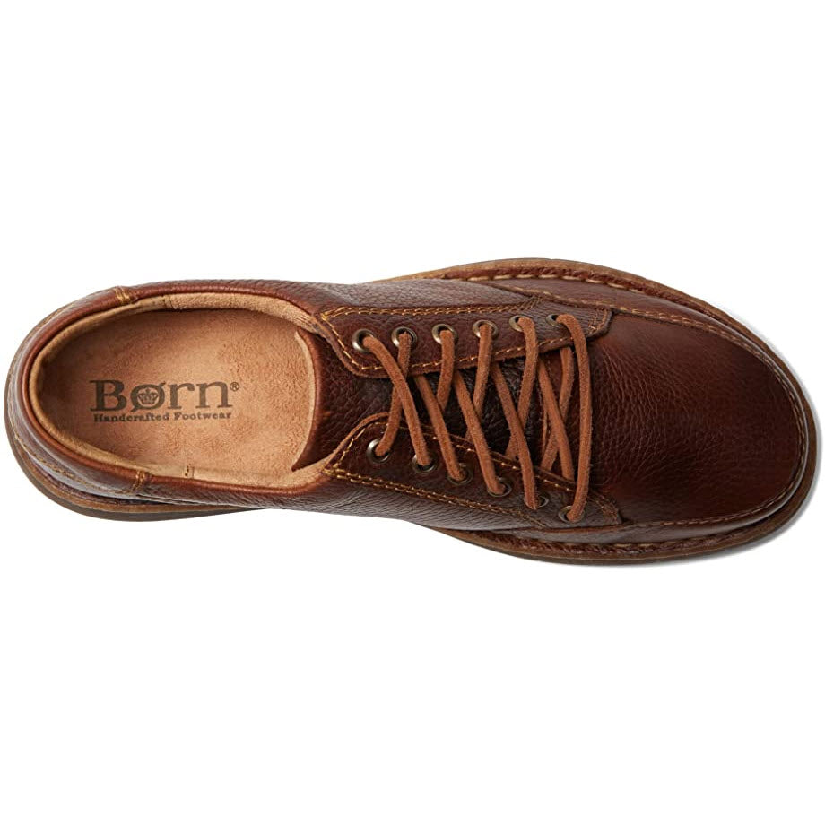 Top view of a single Born Bronson Lace Chestnut leather upper lace-up shoe.