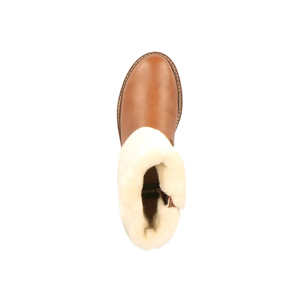 Top view of a Remonte Wool Cuff Fold Down Bootie Tan - Womens with lambswool lining on a white background.