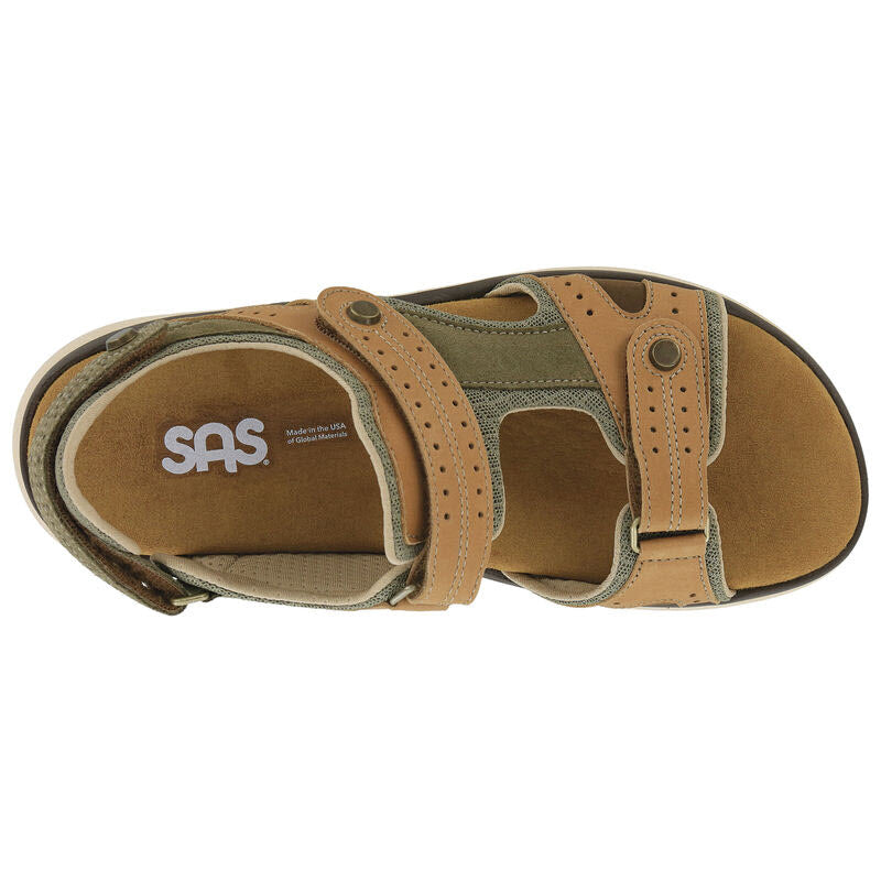 A pair of SAS EMBARK SANDAL LIVE OAK - WOMENS with cushioned insole, displayed from a top view.