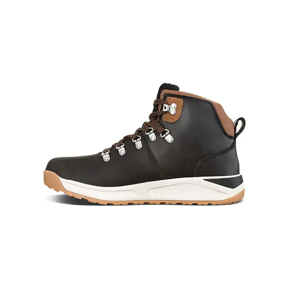 A single brown and black Forsake Halden Mid Black Tan hiking sneaker isolated on a white background.