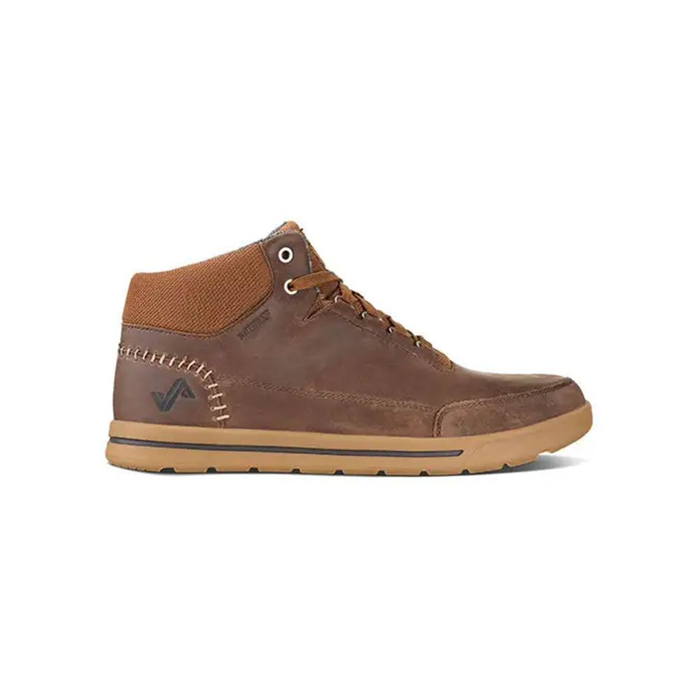 Forsake Phil Mid Dark Brown high-top shoe with tan cuff detailing and waterproof/breathable performance on a white background.