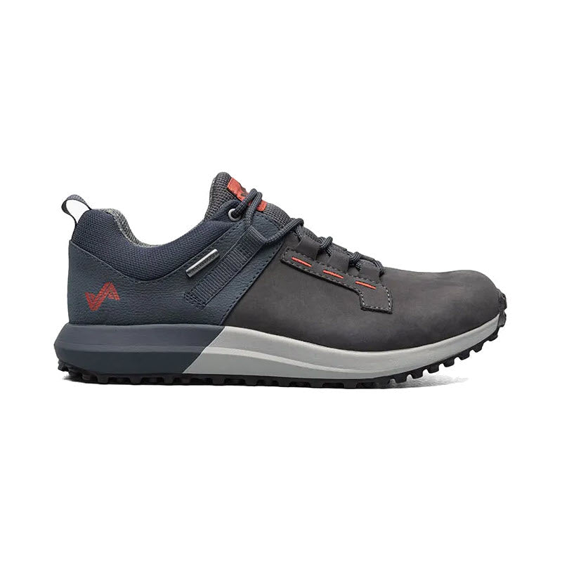 A single Forsake Range Low Gunmetal hiking sneakerboot with red accents and a Vibram® Megagrip outsole on a white background.