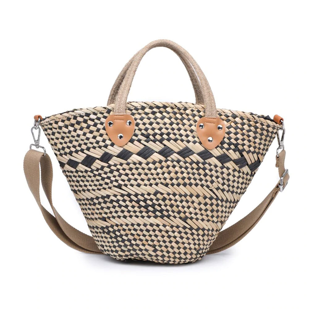 Moda Luxe Adeline tote bag Black with leather accents and a detachable shoulder strap.