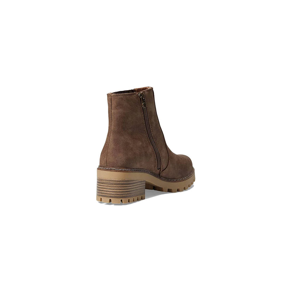 Blowfish Leah Taupe mid boot for women with zipper and chunky lug heel on a white background.