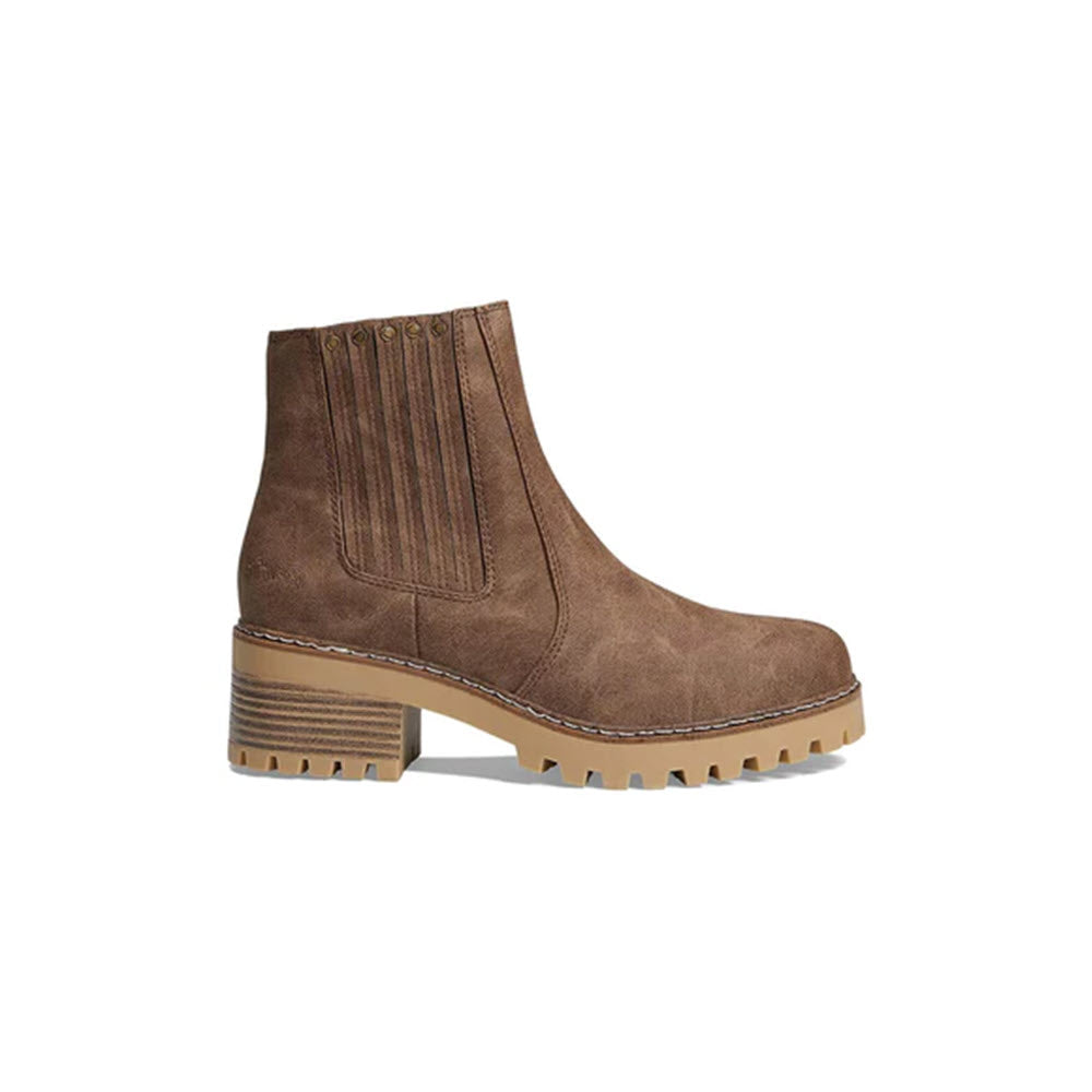 Brown suede mid boot for women with a chunky lug heel and treaded sole.
Product Name: Blowfish Leah Taupe - Womens
Brand Name: Blowfish