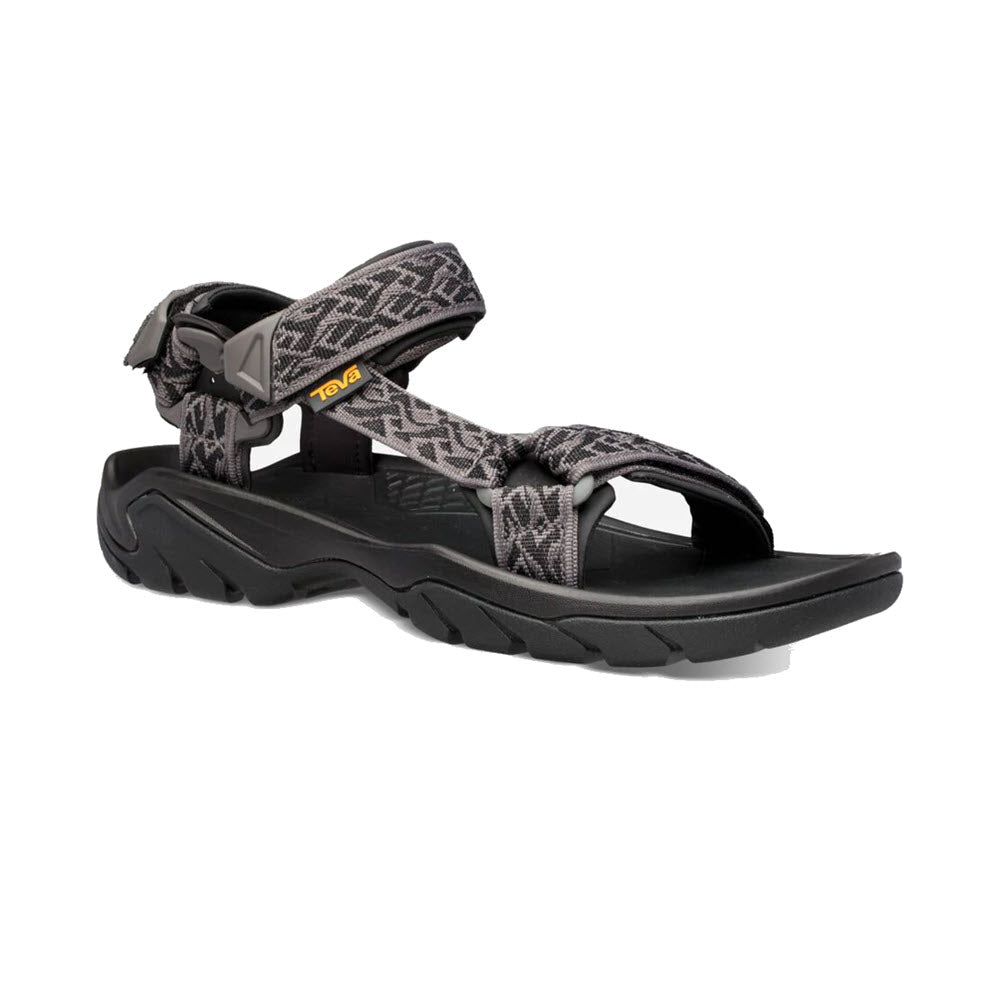 A single black and gray patterned Teva Terra Fi 5 Universal sport sandal with adjustable straps on a white background.