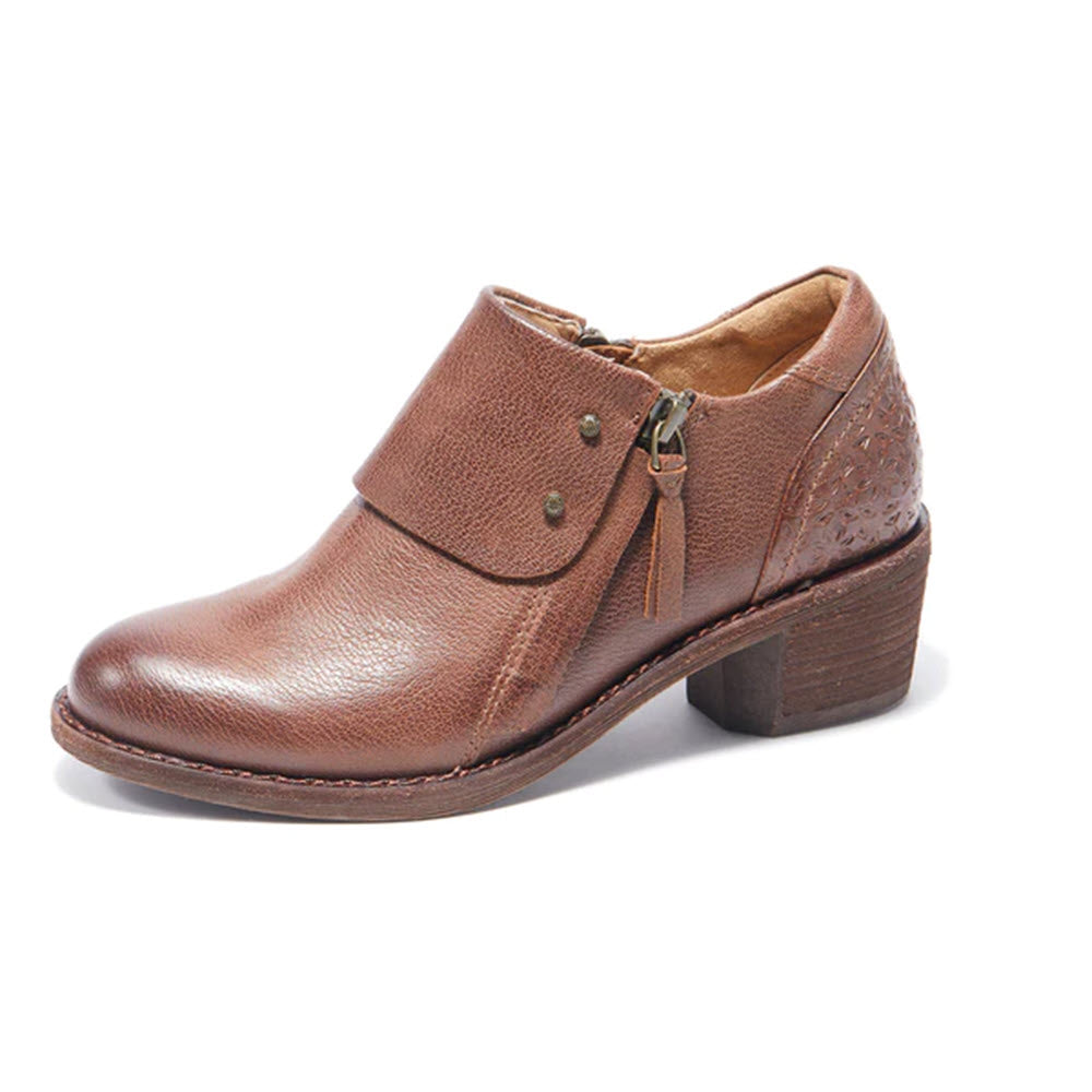 Halsa Michelle Dark Brown ankle shooties with a side zipper and a low block heel.