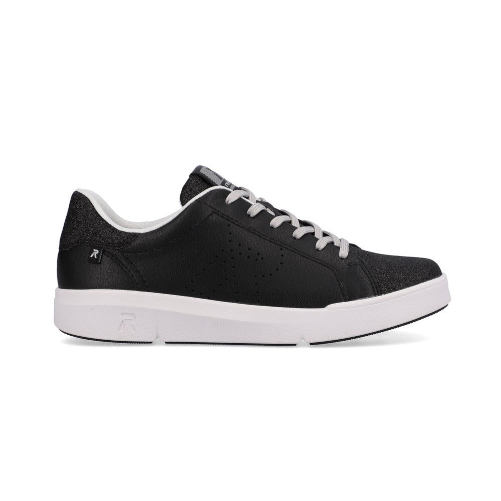 Revolution black and white genuine leather sneaker with a white sole, featuring logo branding on the side and a lace-up front.
