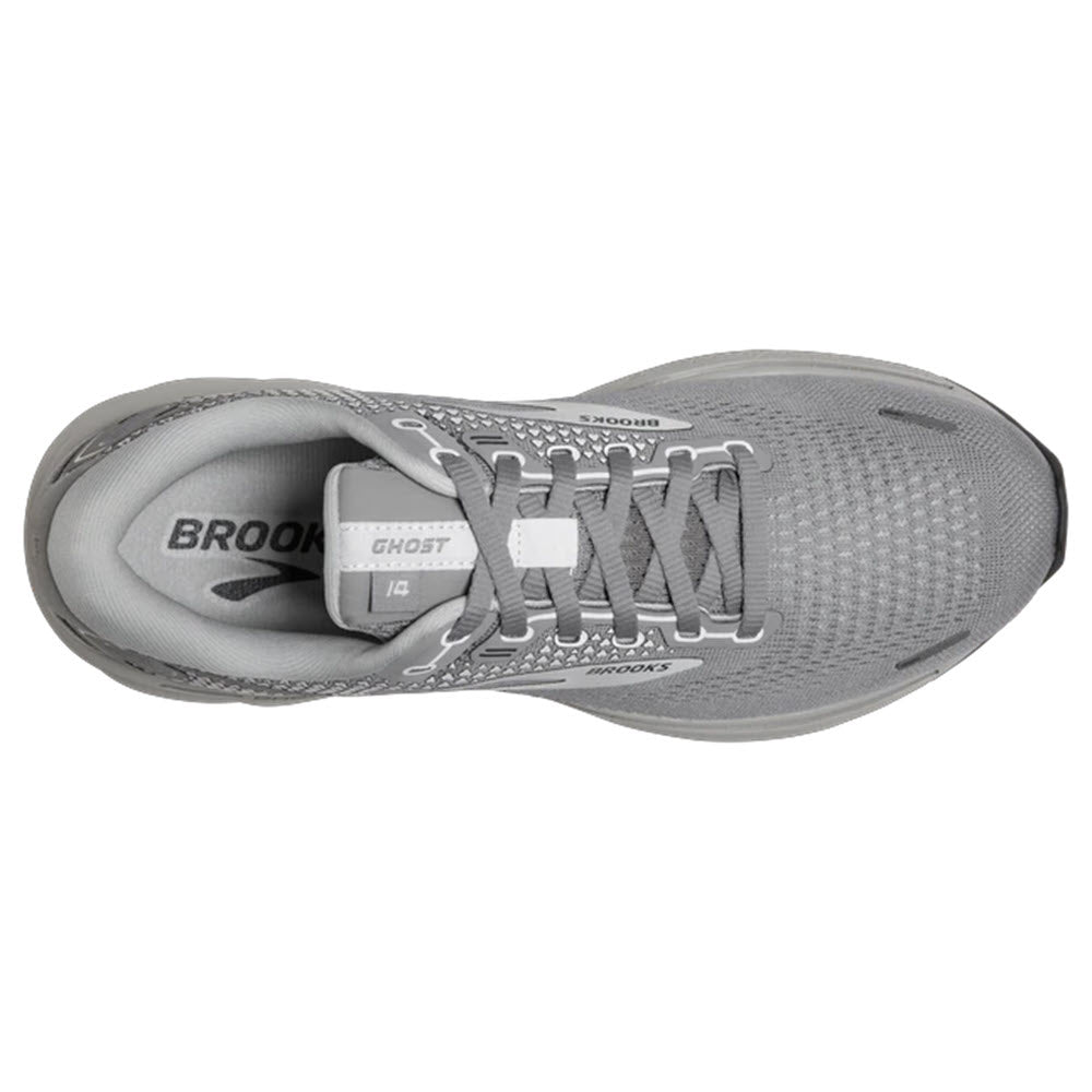 Top view of a women&#39;s grey Brooks Ghost 14 Alloy/Primer Grey/Oyster running shoe.