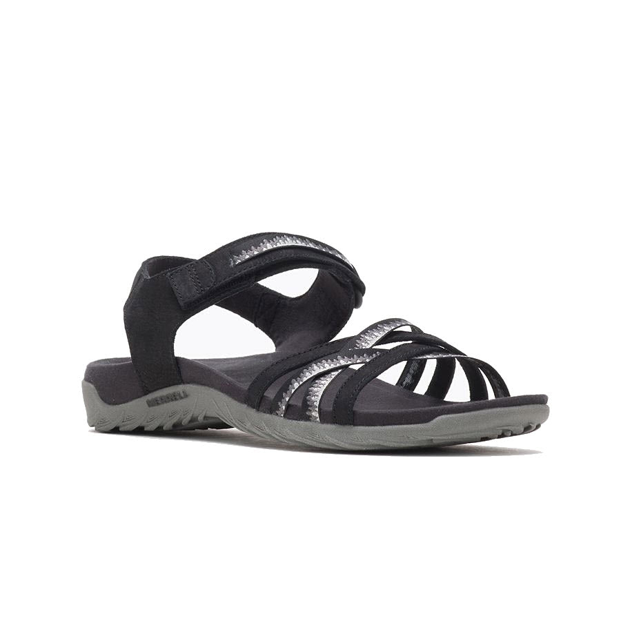A single Merrell Terran 3 Cush Lattice Black sandal with hook and loop closure on a white background.