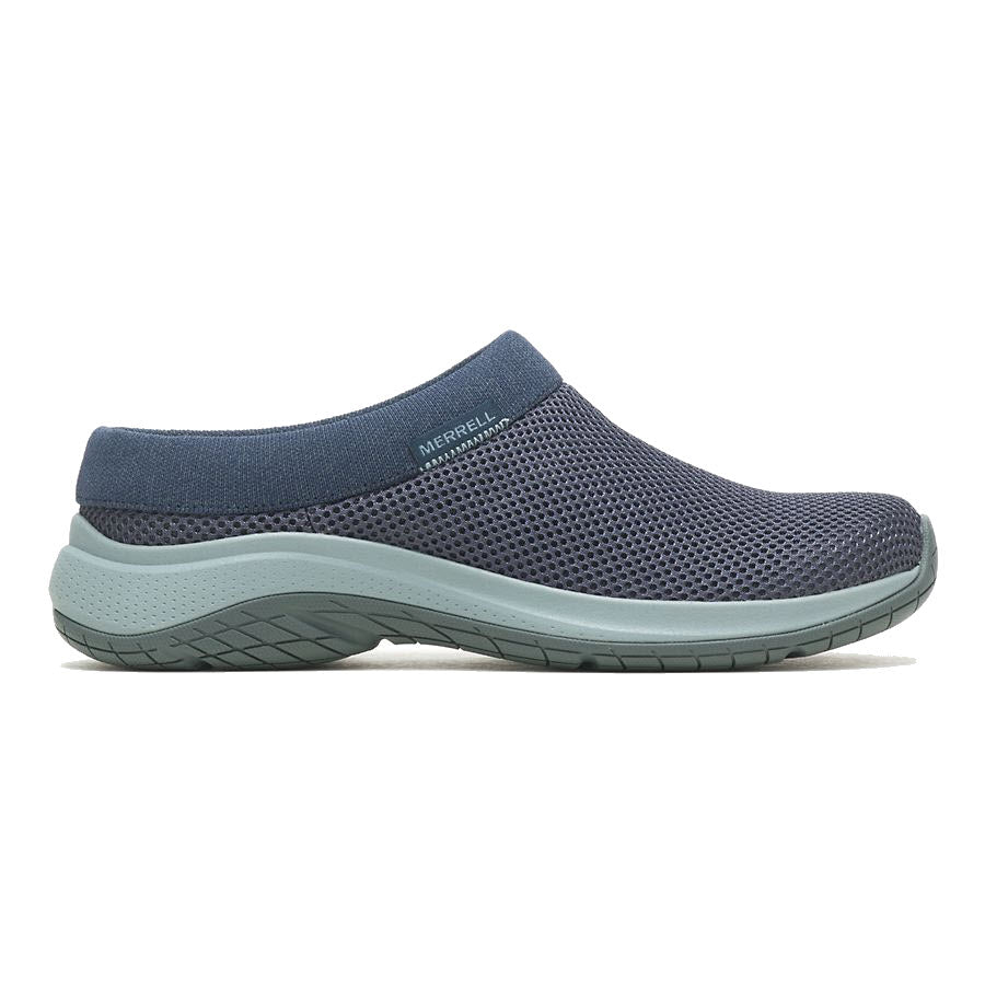 A single Merrell Encore Breeze 5 Navy casual slip-on shoe in blue and gray, featuring a breathable mesh upper and a rubber sole.